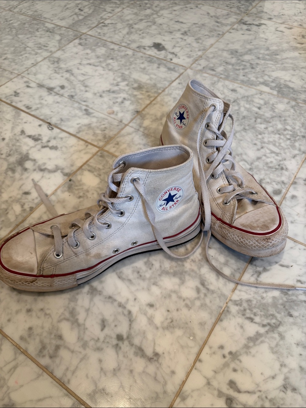 Converse High-Top Canvas Sneakers - White with Red Trim